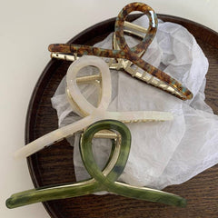 Acetic acid hair clip Korean celebrity large cross back head shark clip temperament floral grab clip pearl hair accessories