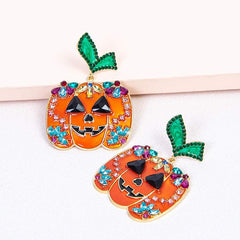 Creative fashion new alloy diamond drop oil personality Halloween pumpkin head earrings