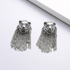 Personality Lion Head stud earrings Long fashion chain Metal pieces tassel earrings Earrings