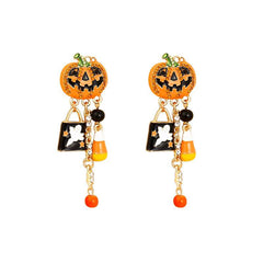 Halloween Drop oil diamond pumpkin head ghost pendant earrings Creative personality exaggerated earrings for women