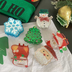 New Christmas Acrylic Glitter hair clips Red Santa hair accessories Cute Snow shark clip Accessories