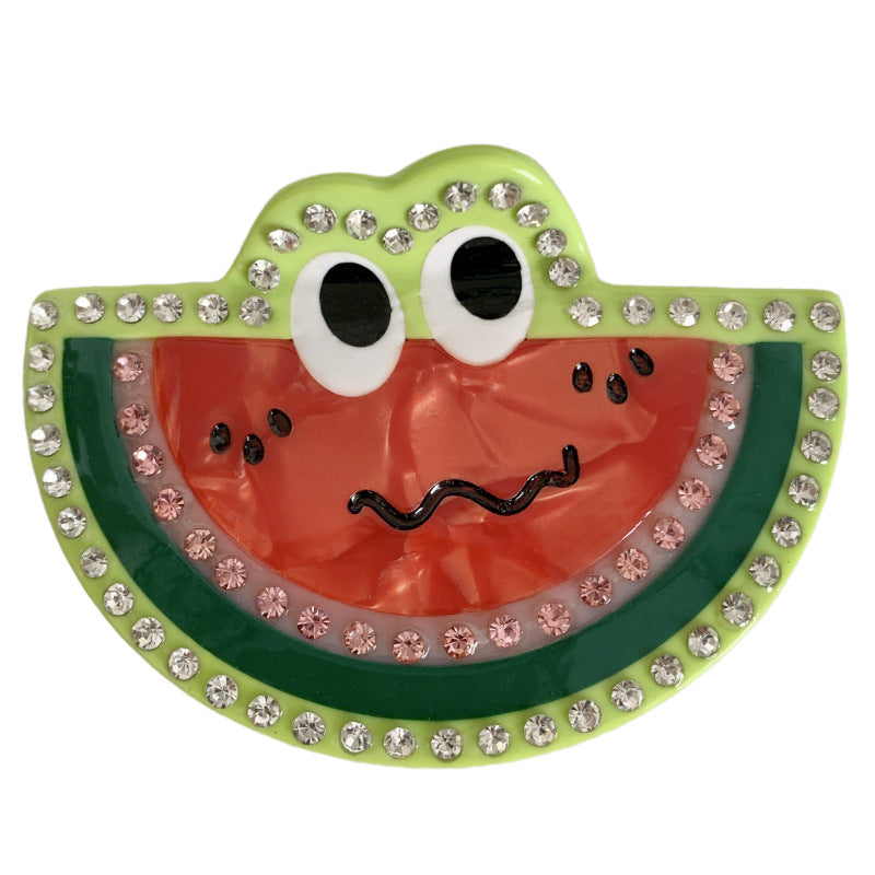 Funny Cartoon Eyes Rhinestone Watermelon Hair Claw Clip