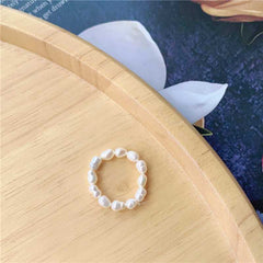 Simple and natural fresh water pearl elastic ring network red ins retro shell love ring
