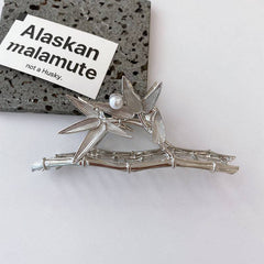 Bamboo hairpin Metallic claw back head Niche design hair accessories cold wind silver shark clip hair claw clip