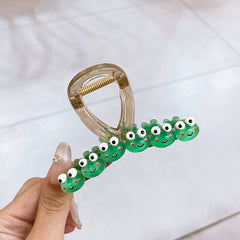 Fresh green & cute smiling face ~ Hairpin female back head hairpin claw 2023 new summer shark clip ins style