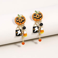 Halloween Drop oil diamond pumpkin head ghost pendant earrings Creative personality exaggerated earrings for women