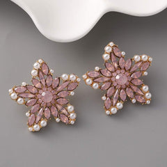 Fashion personality creative new five-pointed star ring alloy diamond pearl earrings
