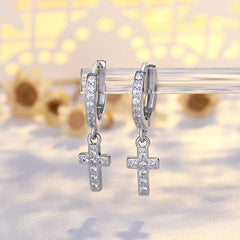 New fashion personality cross earrings buckle female simple temperament full of zircon earrings