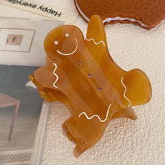 Gingerbread man acetic acid claw smile doll coffee color shark clip personality elegant hair accessories