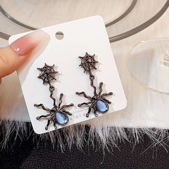 Sweet cool dark spider earrings Moonstone studs personality stereoscopic metal punk earrings