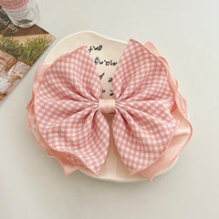 Korea small fresh plaid curly edge bow hairpin tied hair head spring clip hairpin