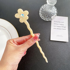 Acetic acid plate flower disc hairpin simple hair clasp back head rhinestone hair stick