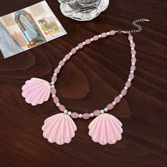 New fashion pink shell beaded jewelry set Bright color small fresh acrylic earring necklace bracelet