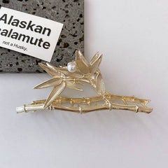 Bamboo hairpin Metallic claw back head Niche design hair accessories cold wind silver shark clip hair claw clip