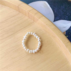 Simple and natural fresh water pearl elastic ring network red ins retro shell love ring