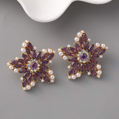 Fashion personality creative new five-pointed star ring alloy diamond pearl earrings