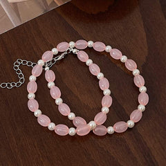New fashion pink shell beaded jewelry set Bright color small fresh acrylic earring necklace bracelet