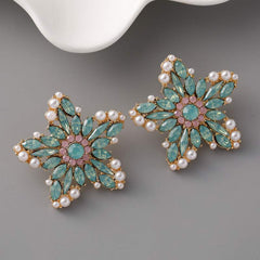 Fashion personality creative new five-pointed star ring alloy diamond pearl earrings