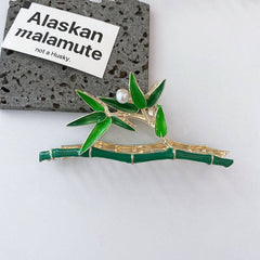 Bamboo hairpin Metallic claw back head Niche design hair accessories cold wind silver shark clip hair claw clip