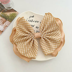 Korea small fresh plaid curly edge bow hairpin tied hair head spring clip hairpin