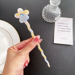 Acetic acid plate flower disc hairpin simple hair clasp back head rhinestone hair stick