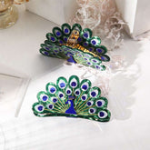 Cute Unique Large Metal Acetate Green Peacock Hair Claw Clip Accessories