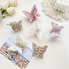 Korean New Rhinestone Butterfly Acetic Acid Black Hair Claw Clip Fashion Cute Shark Clip Large Hair Accessories