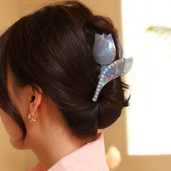 Sweet Pearl Rose Flower Hair Claw For Women Girls Vintage Acetate Fresh Summer Luxury Claw Clips Hair Accessories