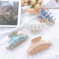 Delicate Pearl Large Hair Claw For Women Girls Vintage Acetate Fresh Summer Luxury Claw Clips Hair Accessories