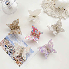 Korean New Rhinestone Butterfly Acetic Acid Black Hair Claw Clip Fashion Cute Shark Clip Large Hair Accessories