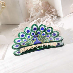 Cute Unique Large Metal Acetate Green Peacock Hair Claw Clip Accessories