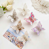 Korean New Rhinestone Butterfly Acetic Acid Black Hair Claw Clip Fashion Cute Shark Clip Large Hair Accessories