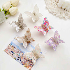 Korean New Rhinestone Butterfly Acetic Acid Black Hair Claw Clip Fashion Cute Shark Clip Large Hair Accessories