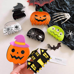 New Creativity Halloween Acetate Fun Hair Clip Vintage Large Pumpkin Shark Clip Tower Spider Hair Claw Accessories