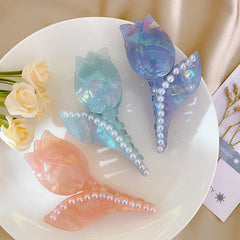 Sweet Pearl Rose Flower Hair Claw For Women Girls Vintage Acetate Fresh Summer Luxury Claw Clips Hair Accessories