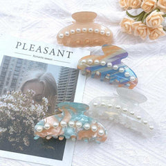 Delicate Pearl Large Hair Claw For Women Girls Vintage Acetate Fresh Summer Luxury Claw Clips Hair Accessories