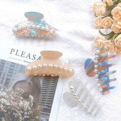 Delicate Pearl Large Hair Claw For Women Girls Vintage Acetate Fresh Summer Luxury Claw Clips Hair Accessories