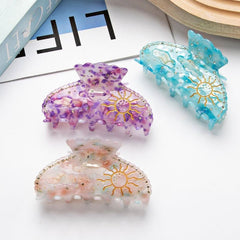 Luxury Sun Rhinestone Hair Claw For Women Girls Vintage Acetate Fresh Summer Claw Clips Hair Accessories