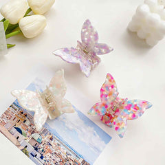 Korean New Rhinestone Butterfly Acetic Acid Black Hair Claw Clip Fashion Cute Shark Clip Large Hair Accessories