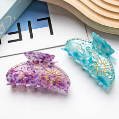Luxury Sun Rhinestone Hair Claw For Women Girls Vintage Acetate Fresh Summer Claw Clips Hair Accessories