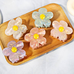 Sweet Marble Daisy Flower Hair Claw For Women Girls Vintage Acetate Fresh Summer Claw Clips Hair Accessories