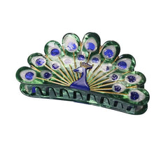 Cute Unique Large Metal Acetate Green Peacock Hair Claw Clip Accessories