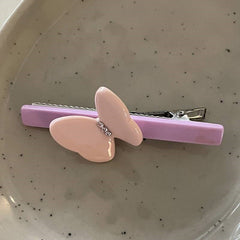 French Luxury Acetate Duckbill Clip Rhinestone Butterfly Hairpin for Girl Elegant Hair Claw Bangs Clip Women Hair Accessories