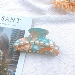 Delicate Pearl Large Hair Claw For Women Girls Vintage Acetate Fresh Summer Luxury Claw Clips Hair Accessories