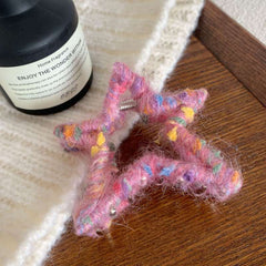 Autumn Winter Plush Star Hairpin Shark Clip High Ponytail Accessory