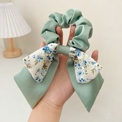 Mori floral bow large colic Hairband Sweet ponytail hair band Women tie hair elegant streamers hair rope hair accessories