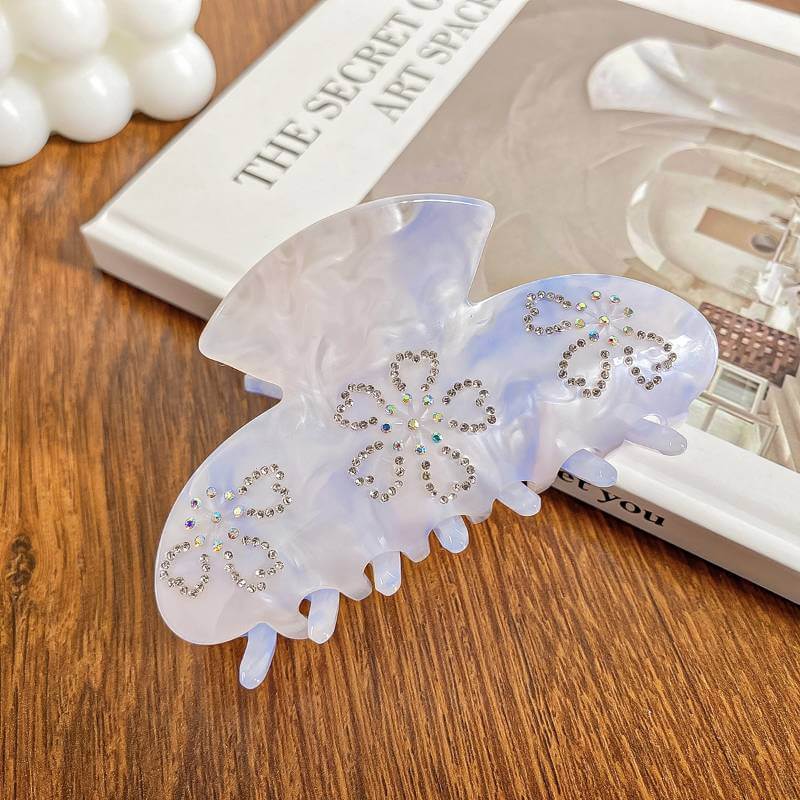 Delicate Large Flower Acetate Shark Clip Rhinestone Hair Claw