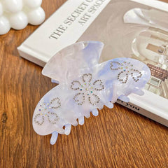 Delicate Large Flower Acetate Shark Clip Rhinestone Hair Claw