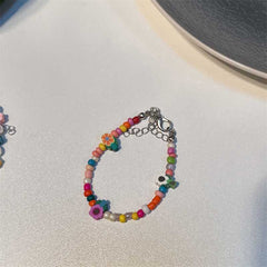 Korea new colorful flower bracelet sweet girly style shaped pearl adjustable string hand accessories