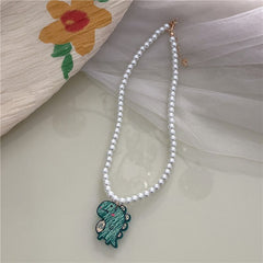 New jelly beaded pearl necklace sweet and cute girly style painted smiley bear necklace